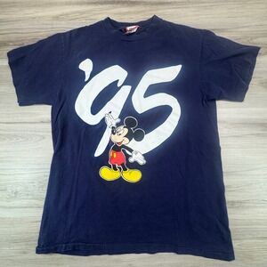 Vintage 90s Disney World Mickey Mouse Single Stitch T-Shirt Navy Blue Small Med